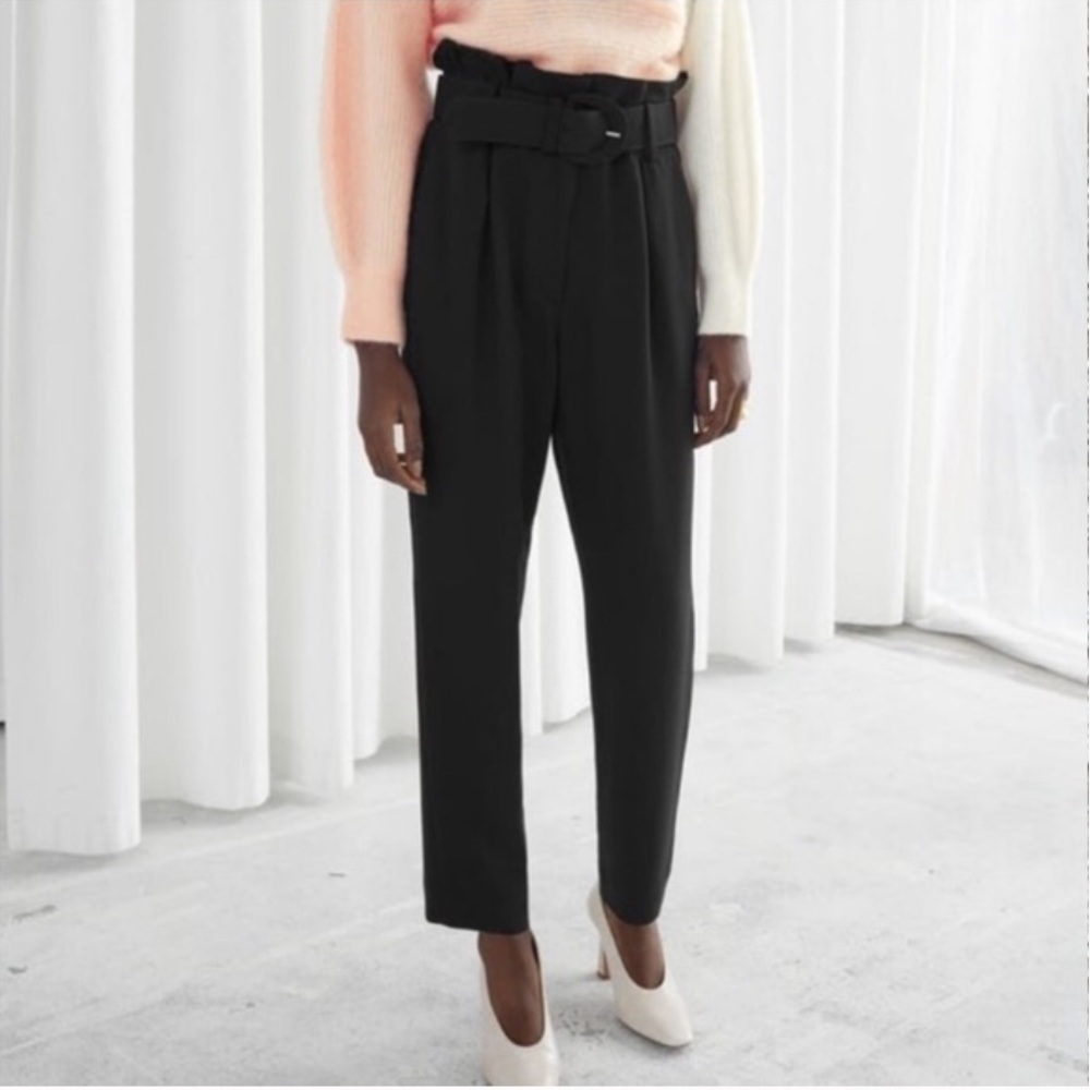 & Other Stories Black Paper Bag High Waisted Trousers Slim Fit Size 4